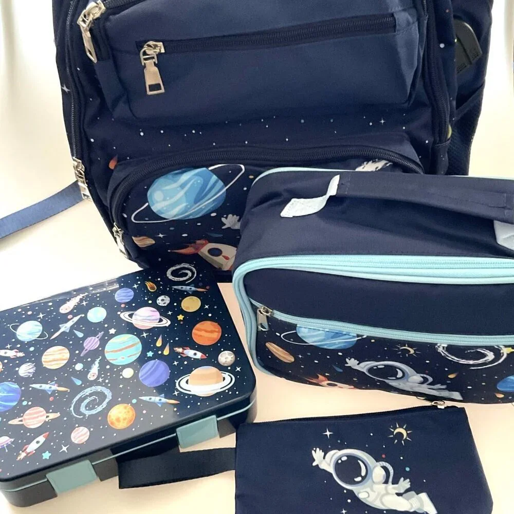 NEW ASTRONAUT BACKPACK BENTO LUNCH BOX SET 6 PCS BOOKBAG - Picture 10 of 16